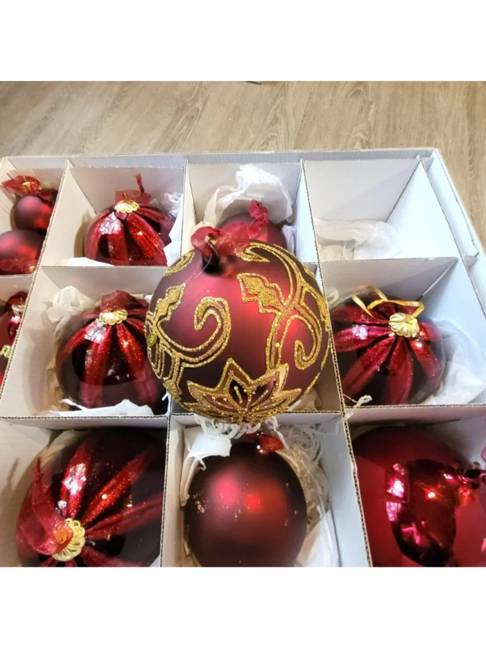 Frontgate Christmas Ornament 15 Pc  Ruby Burgundy Glass Baubles Various Flaw